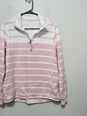 Woolovers Pink & White Striped Half-Zip Pullover Size S